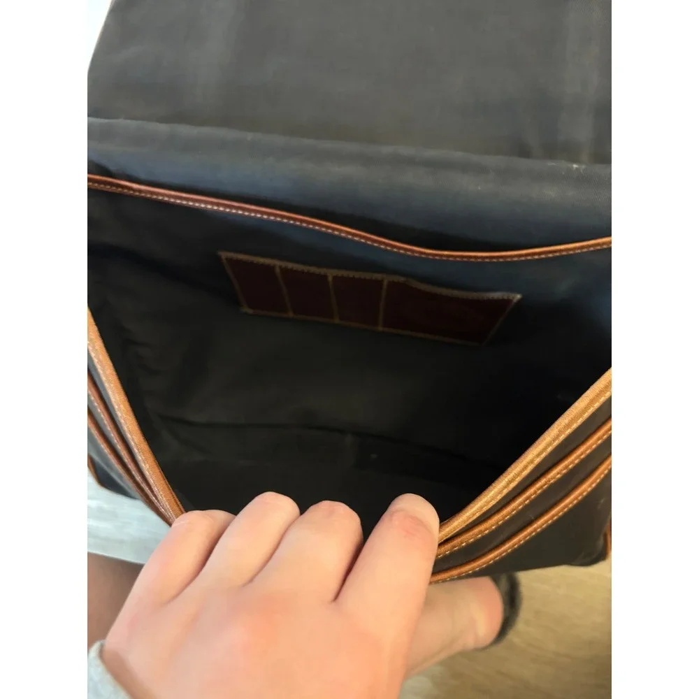 Tusting Made in England Black Tan Leather Messenger Bag Briefcase Laptop Satchel